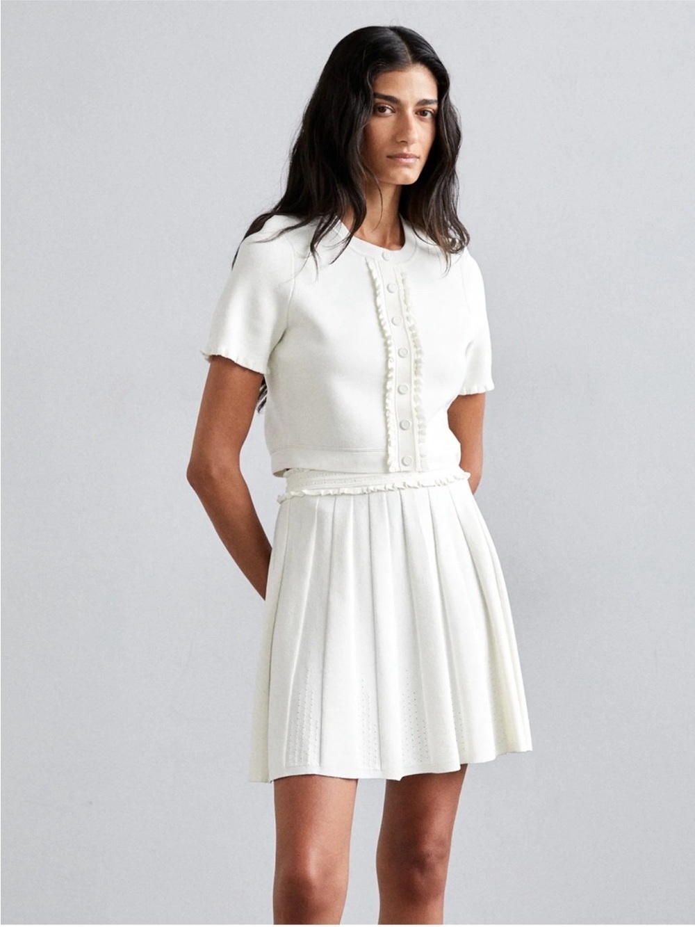 Sandro Lollia Cardigan and Ruffle Skirt in Ivory SET